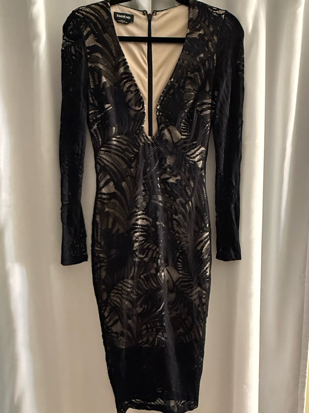 bebe Black Lace Long Sleeve Dress
